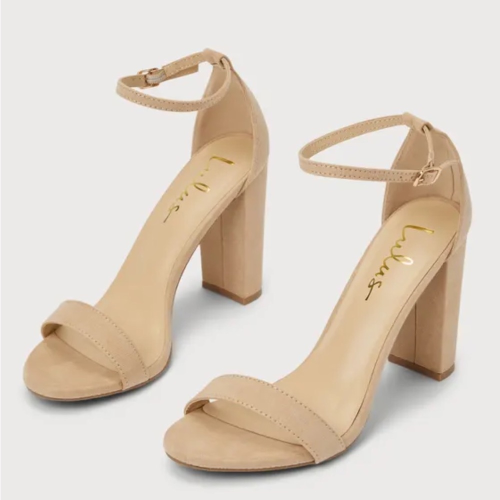 Lulu's Beige Ankle-Strap Block Heel Sandals